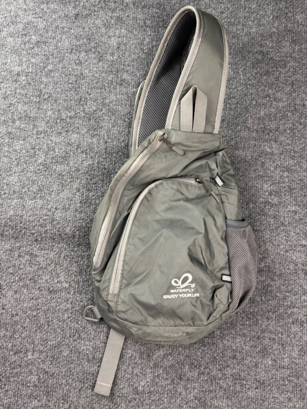 Waterfly Crossbody Sling Bag Backpack Gray Nylon Outdoor Hiking Chest Daypack